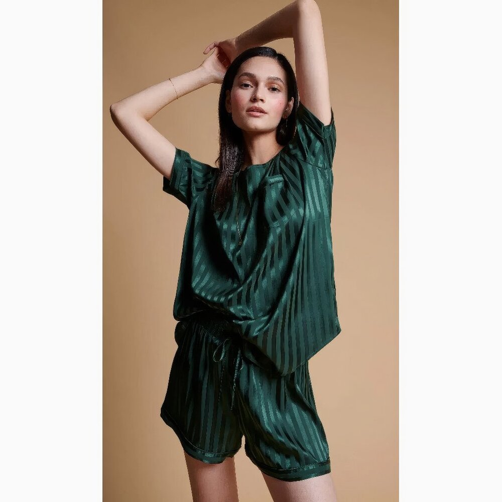 Rachel Parcell Emerald Green Satin Stripe Pajama Set